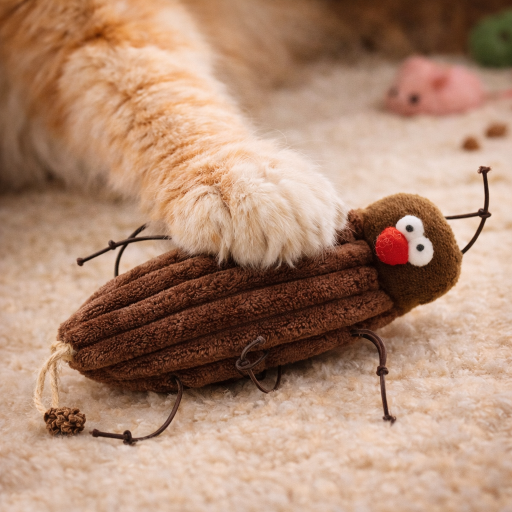 Interactive Plush Cockroach Cat Toy with Catnip – 16 cm Funny Bite & Kick Kitty Toy